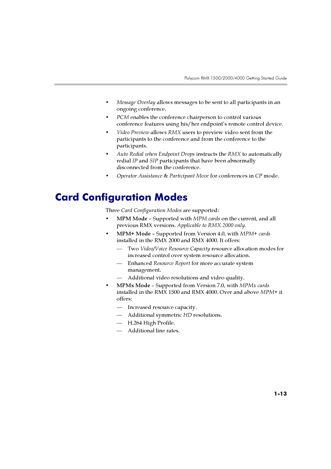 Polycom DOC2560B manual Three Card Configuration Modes are supported 