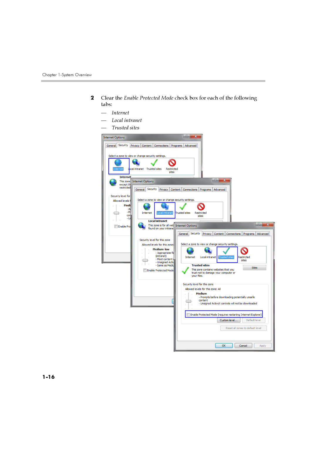 Polycom DOC2560B manual Internet Local intranet Trusted sites 