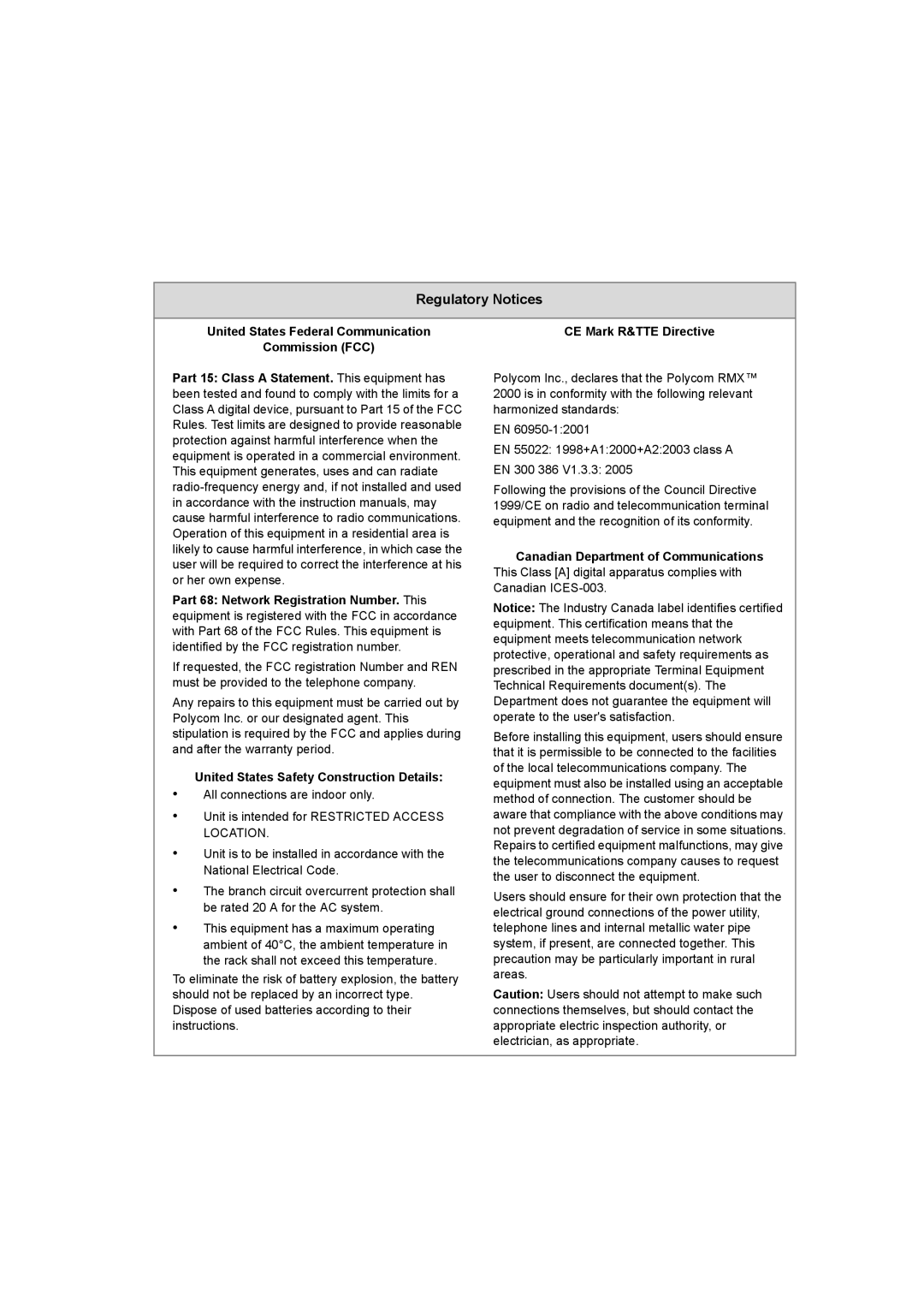 Polycom DOC2560B manual Regulatory Notices 