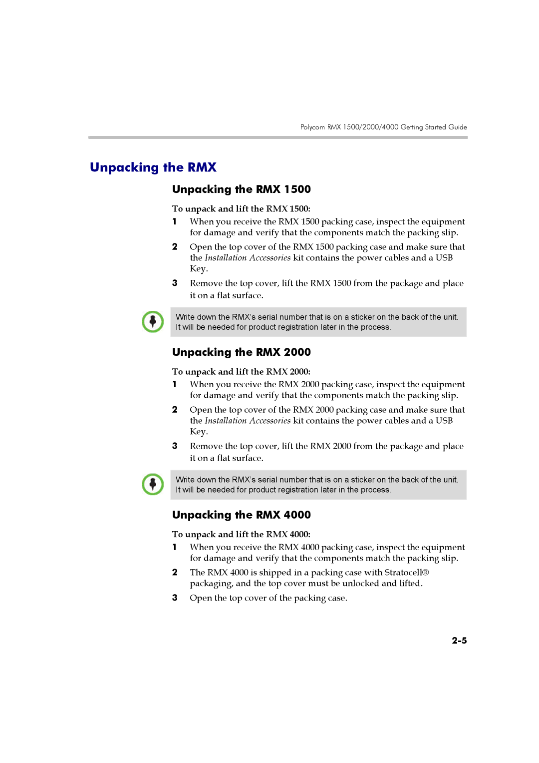 Polycom DOC2560B manual Unpacking the RMX, To unpack and lift the RMX 