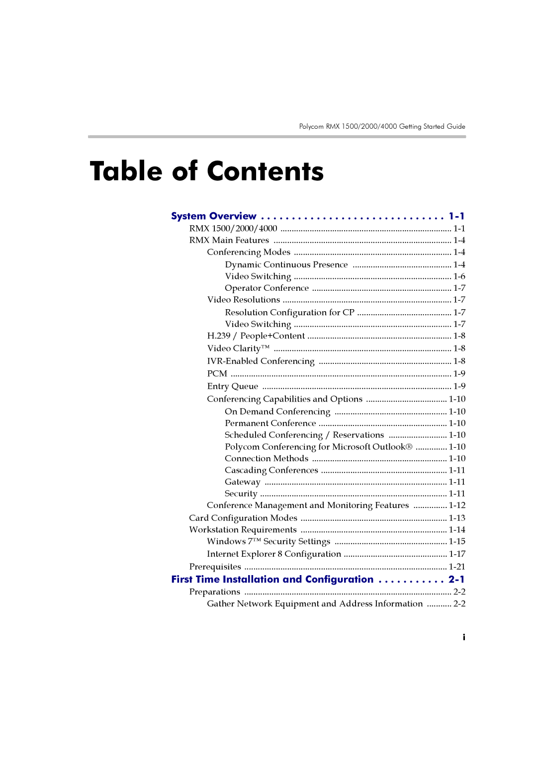 Polycom DOC2560B manual Table of Contents 