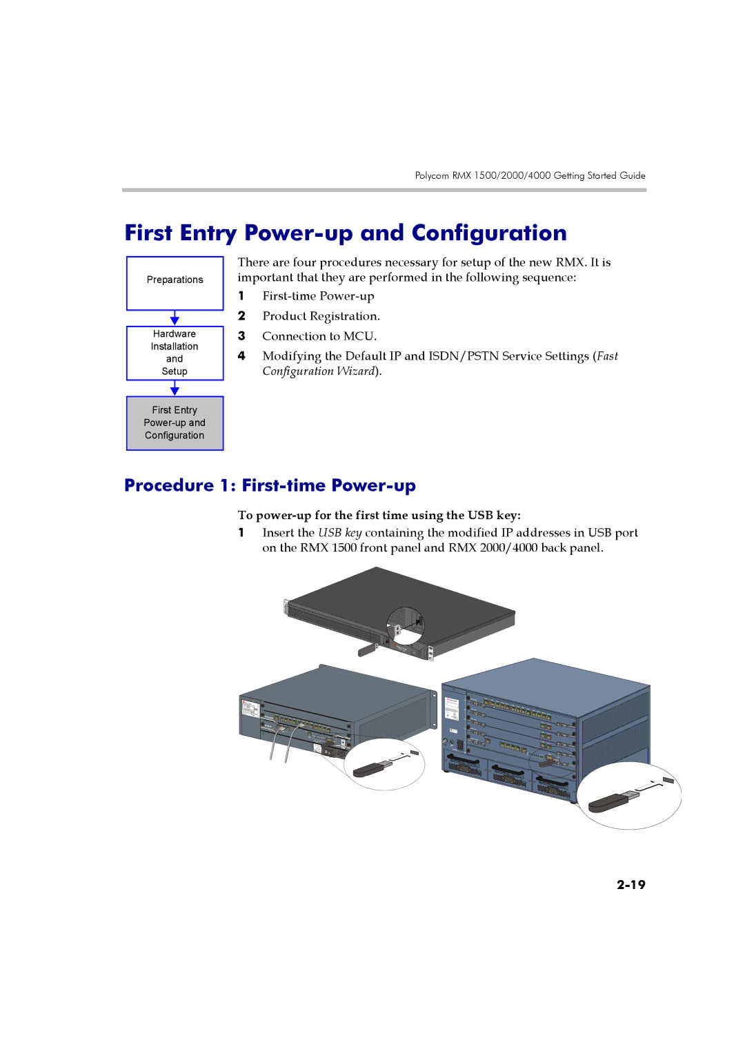 Polycom DOC2560B manual First Entry Power-up and Configuration, Procedure 1 First-time Power-up 