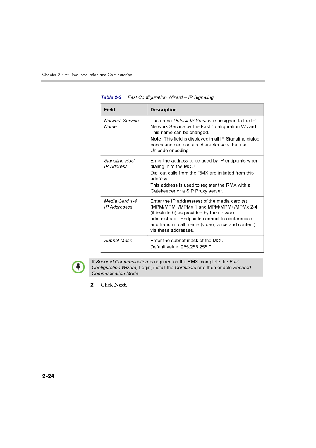 Polycom DOC2560B manual Field Description 