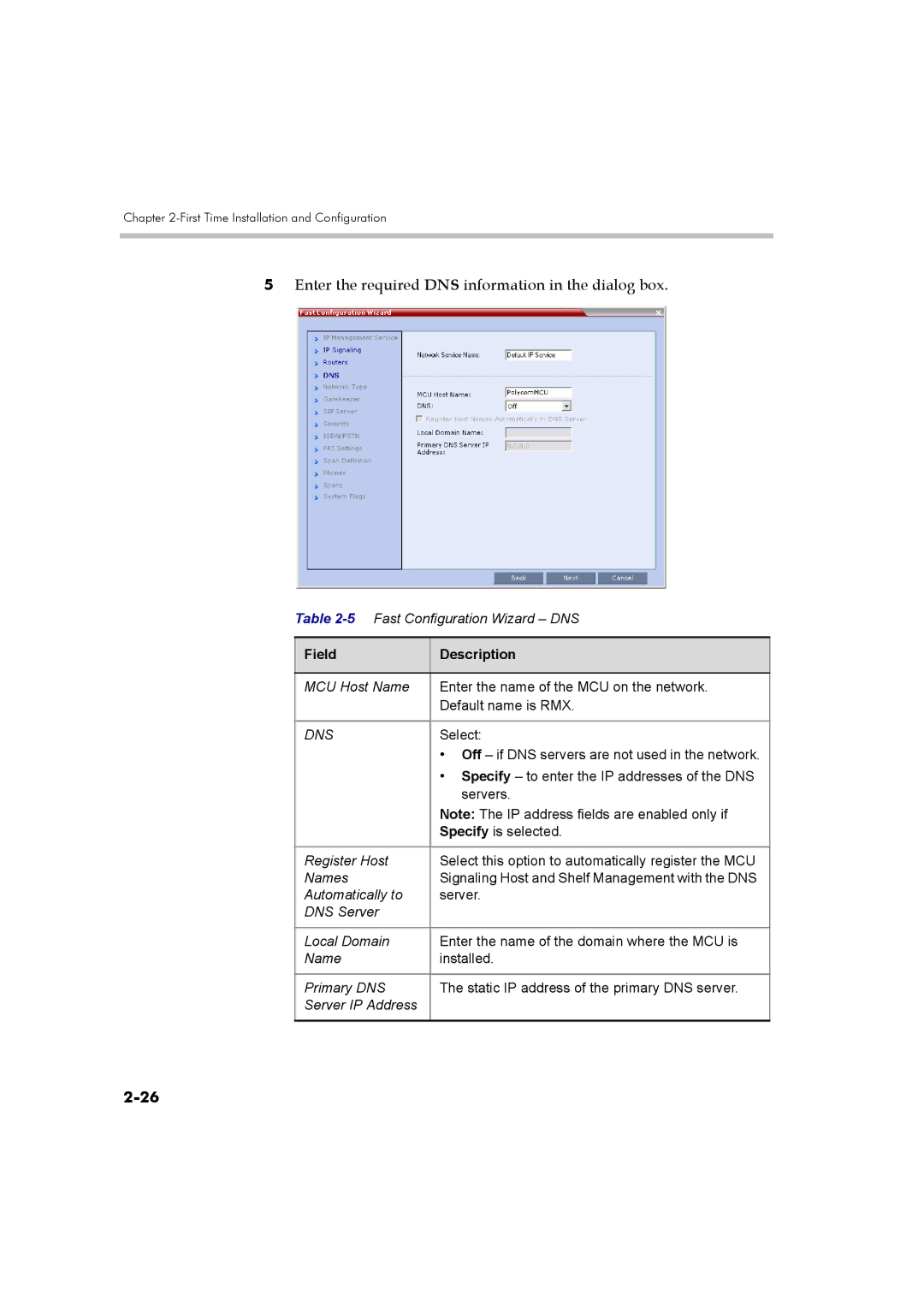 Polycom DOC2560B manual Enter the required DNS information in the dialog box 