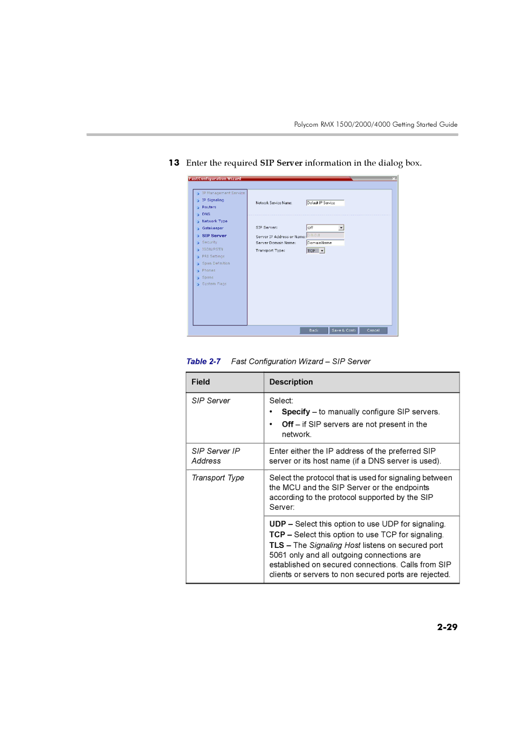 Polycom DOC2560B manual Enter the required SIP Server information in the dialog box 