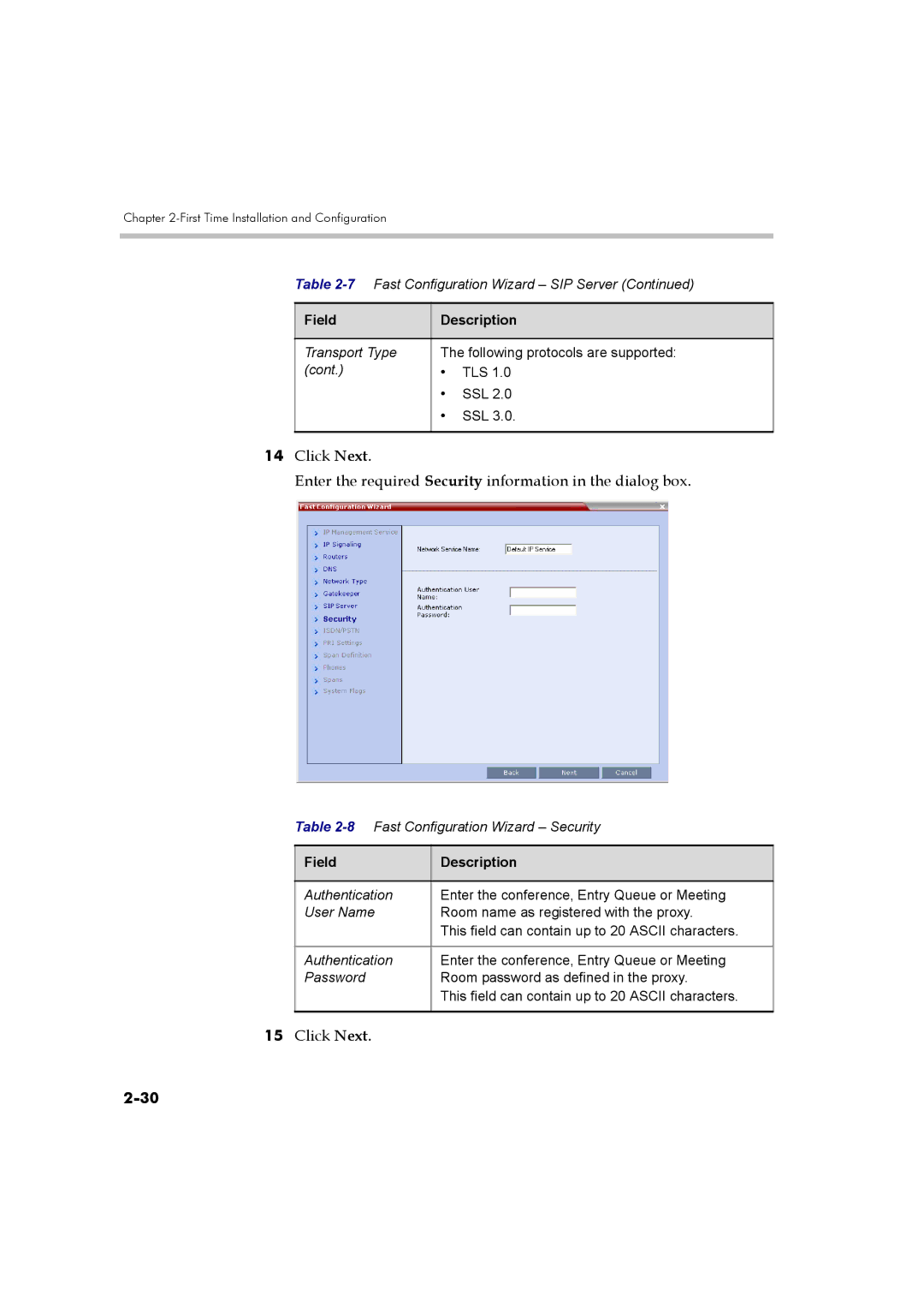 Polycom DOC2560B manual 8Fast Configuration Wizard Security 