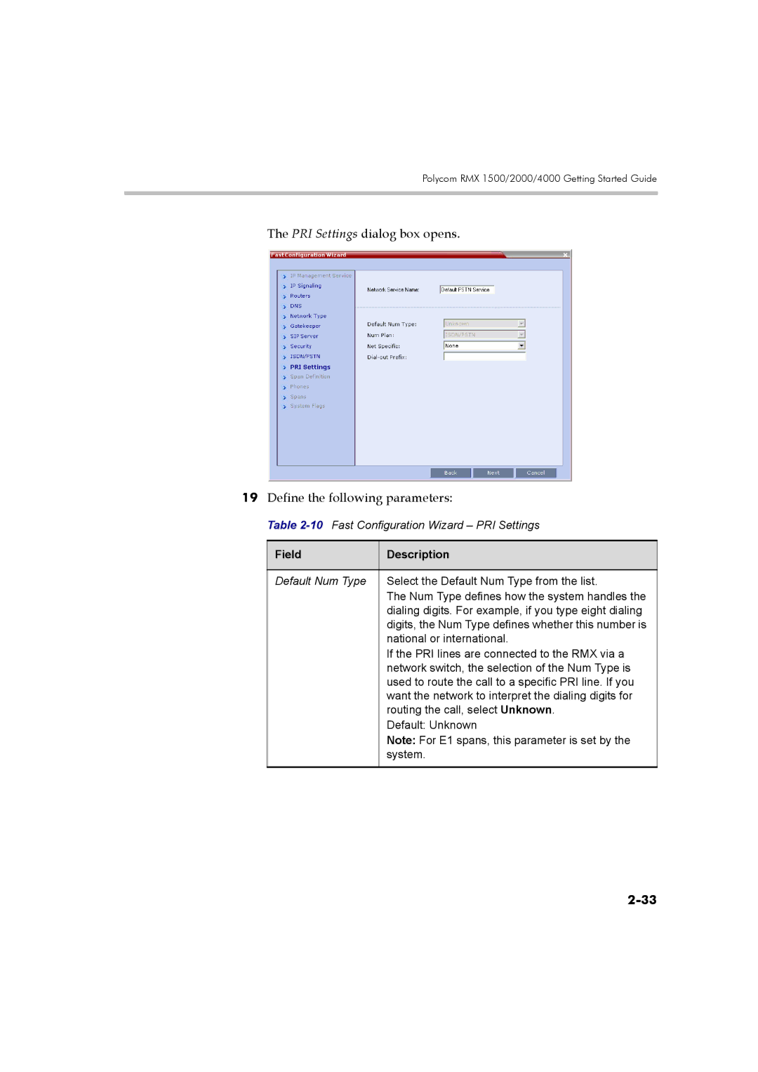 Polycom DOC2560B manual 10Fast Configuration Wizard PRI Settings 