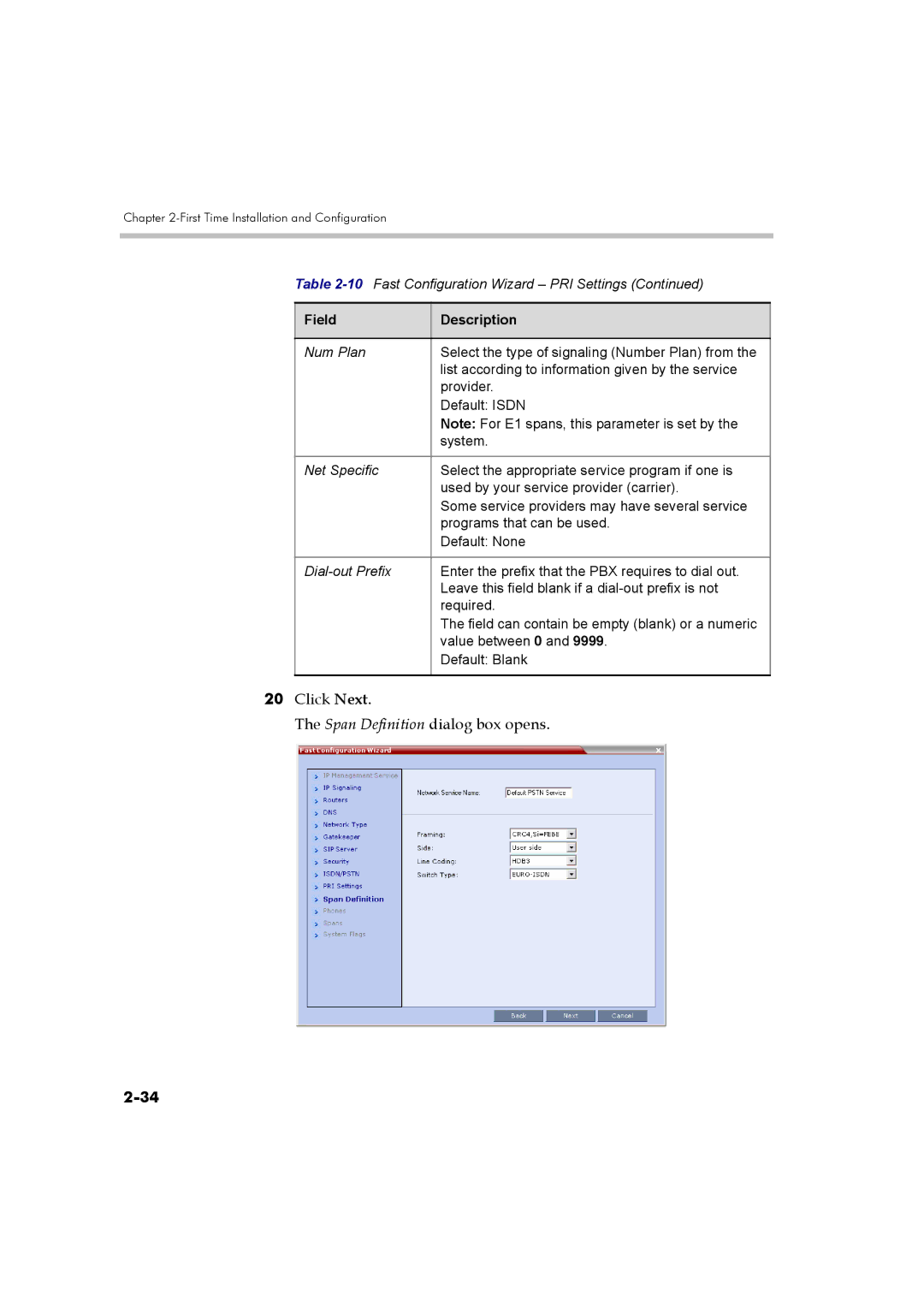 Polycom DOC2560B manual Click Next Span Definition dialog box opens 