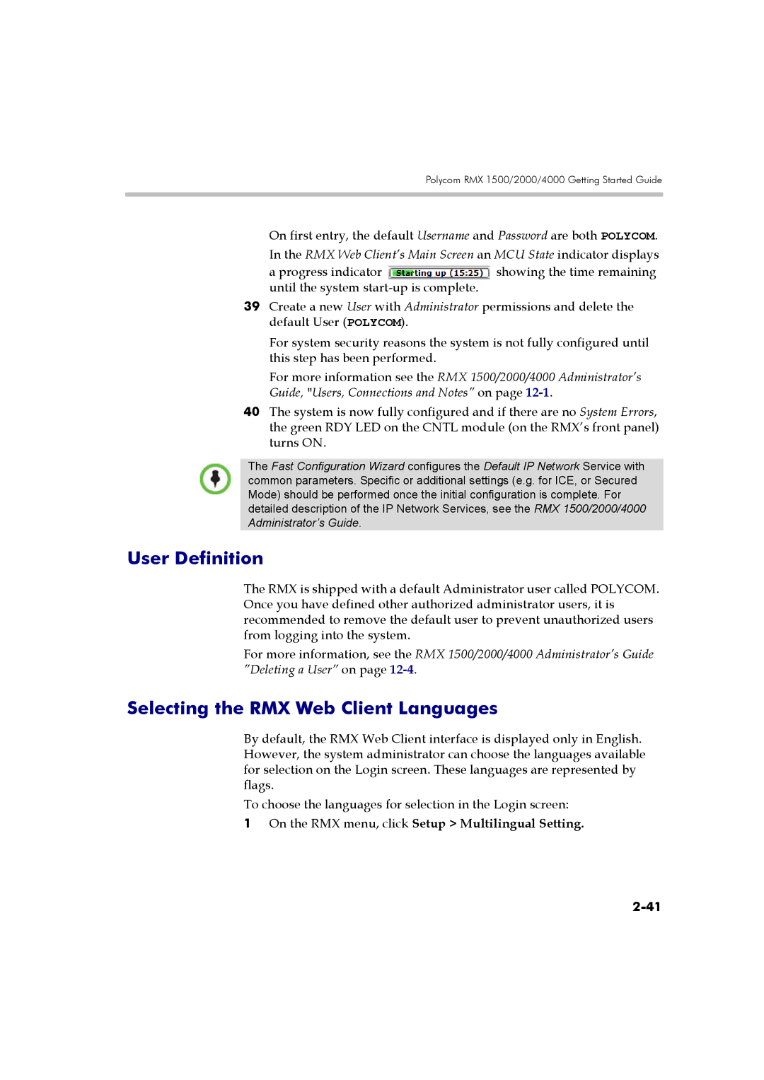 Polycom DOC2560B manual User Definition, Selecting the RMX Web Client Languages 