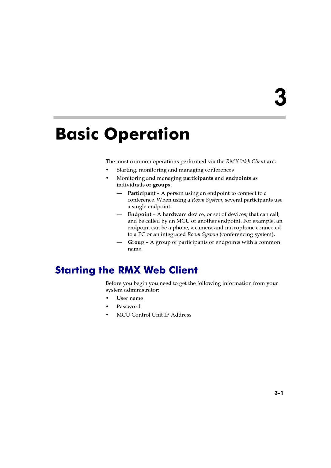 Polycom DOC2560B manual Basic Operation, Starting the RMX Web Client 