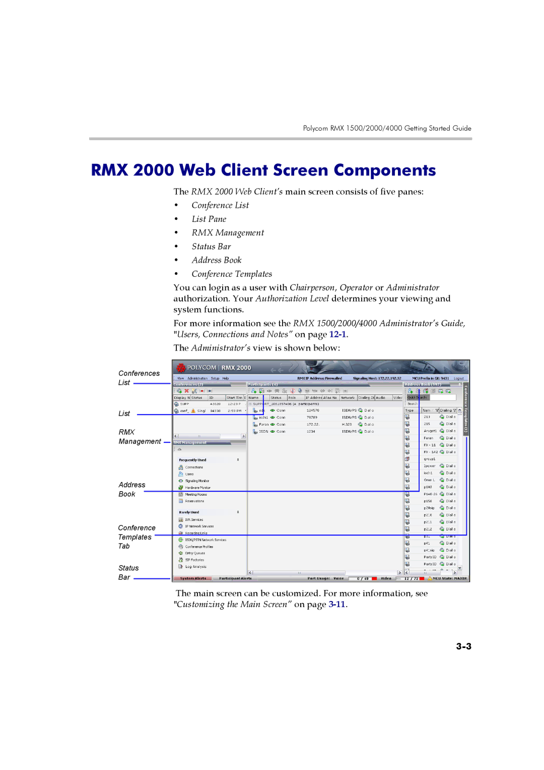 Polycom DOC2560B manual RMX 2000 Web Client Screen Components 