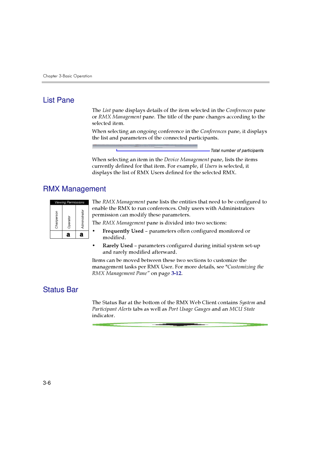 Polycom DOC2560B manual List Pane, RMX Management, Status Bar 