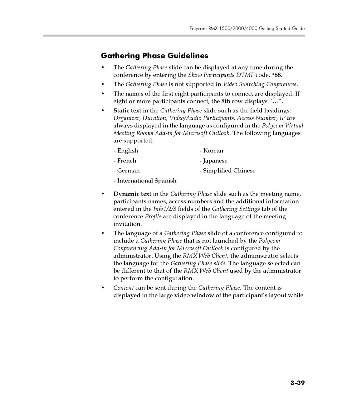 Polycom DOC2560C manual Gathering Phase Guidelines 