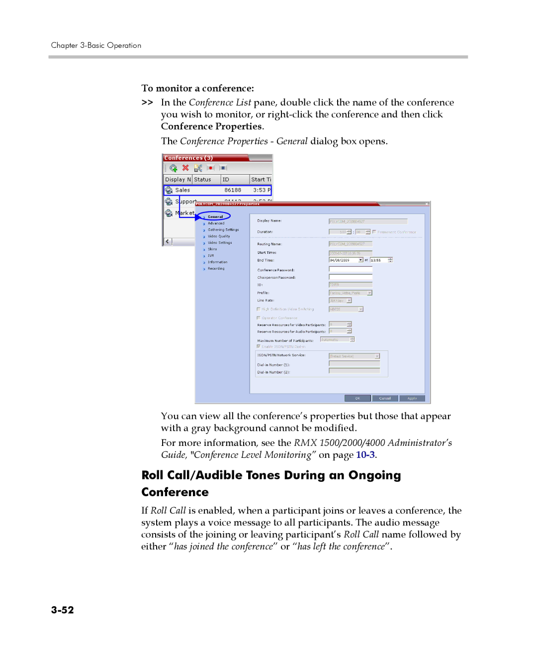 Polycom DOC2560C manual Roll Call/Audible Tones During an Ongoing Conference, To monitor a conference 