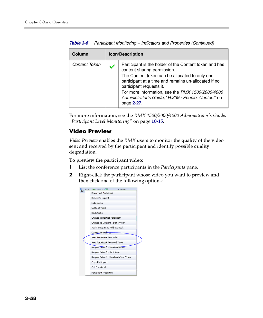 Polycom DOC2560C manual Video Preview, To preview the participant video 