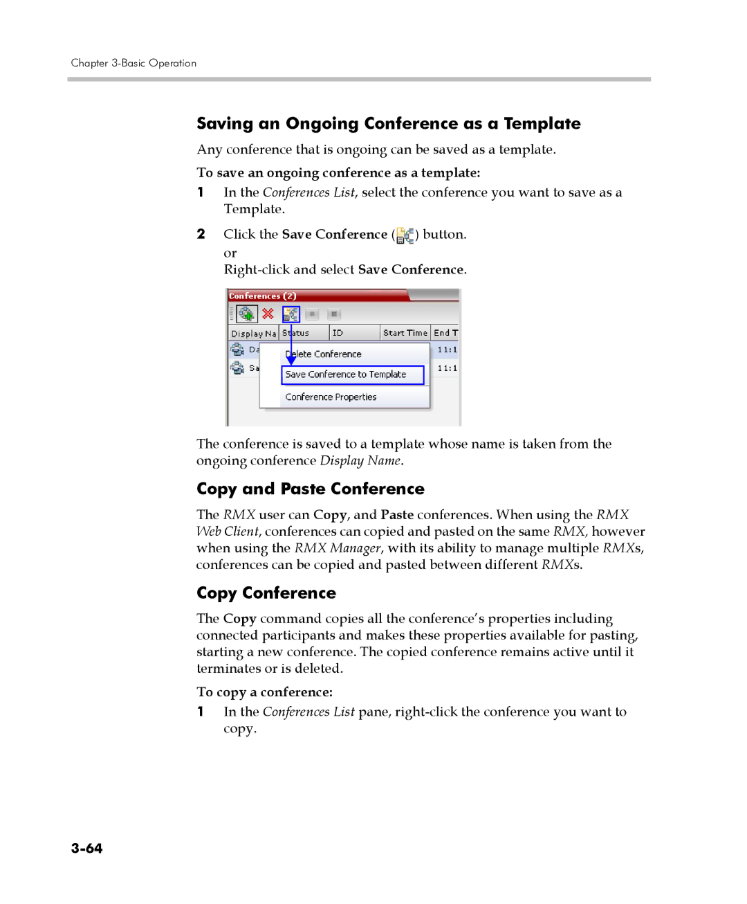 Polycom DOC2560C manual Saving an Ongoing Conference as a Template, Copy and Paste Conference, Copy Conference 