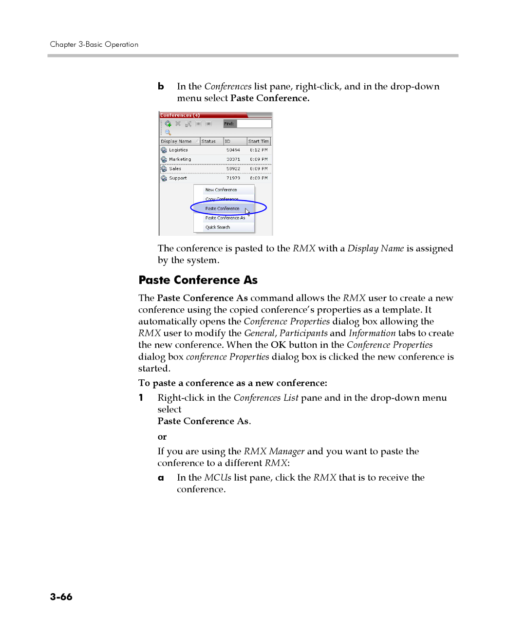 Polycom DOC2560C manual To paste a conference as a new conference, Paste Conference As. or 