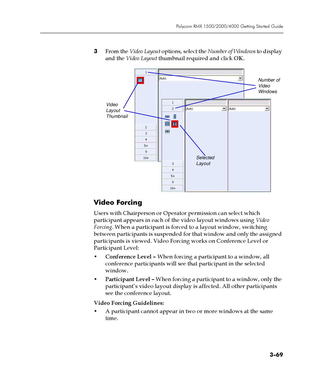 Polycom DOC2560C manual Video Forcing Guidelines 