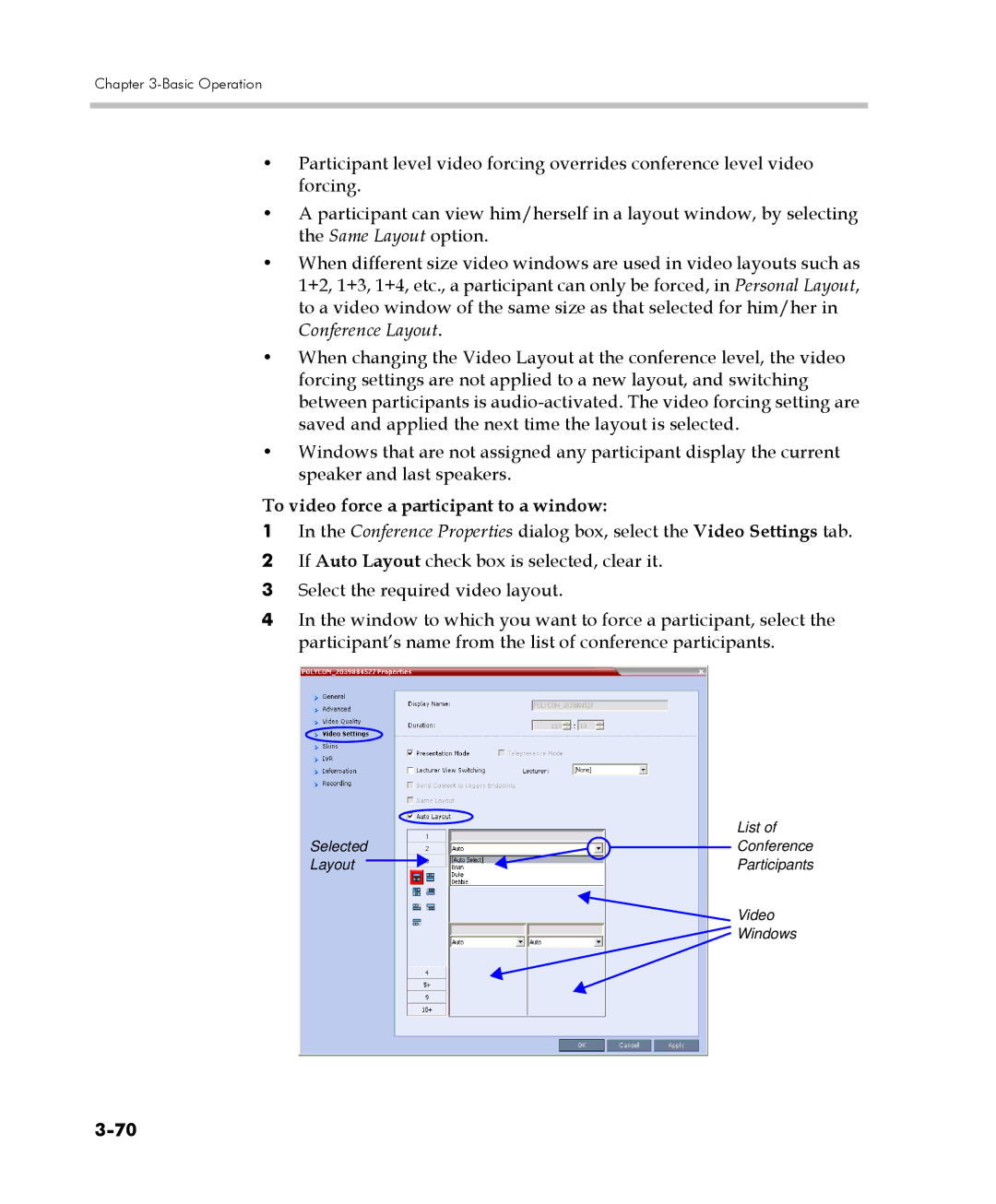 Polycom DOC2560C manual To video force a participant to a window 