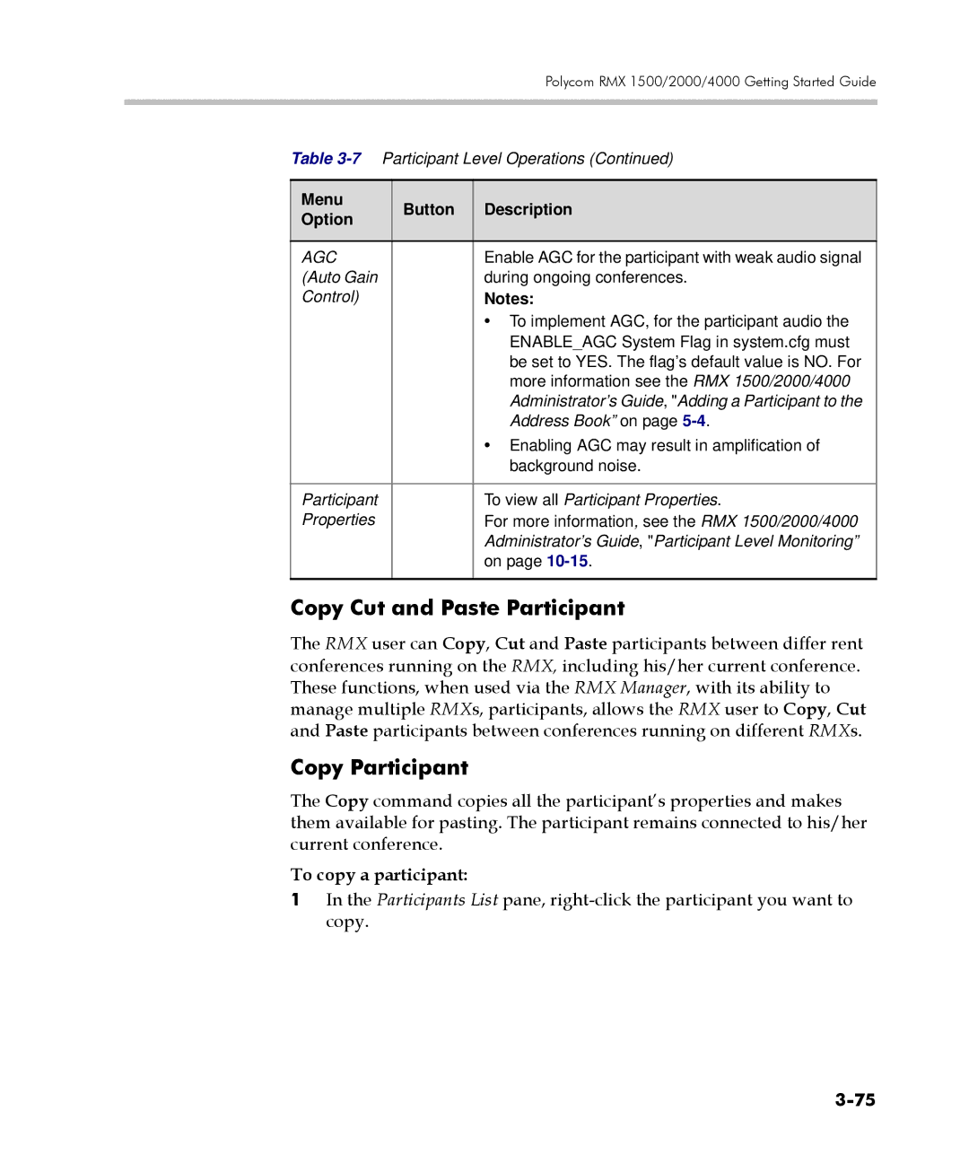 Polycom DOC2560C manual Copy Cut and Paste Participant, Copy Participant, To copy a participant 