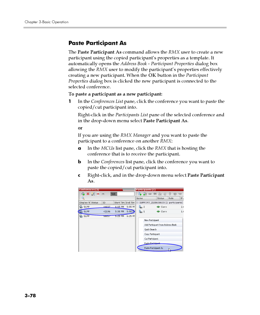 Polycom DOC2560C manual Paste Participant As, To paste a participant as a new participant 