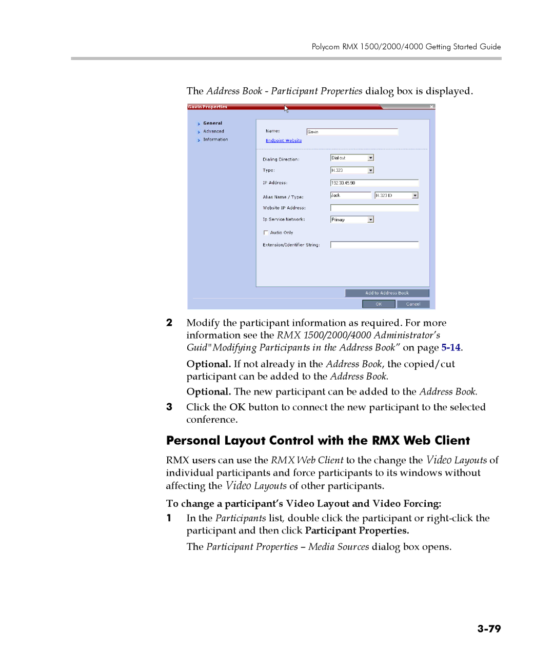 Polycom DOC2560C Personal Layout Control with the RMX Web Client, To change a participant’s Video Layout and Video Forcing 