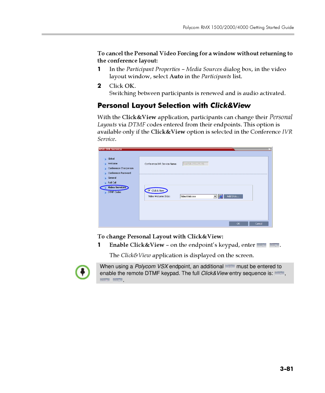 Polycom DOC2560C manual Personal Layout Selection with Click&View, To change Personal Layout with Click&View 