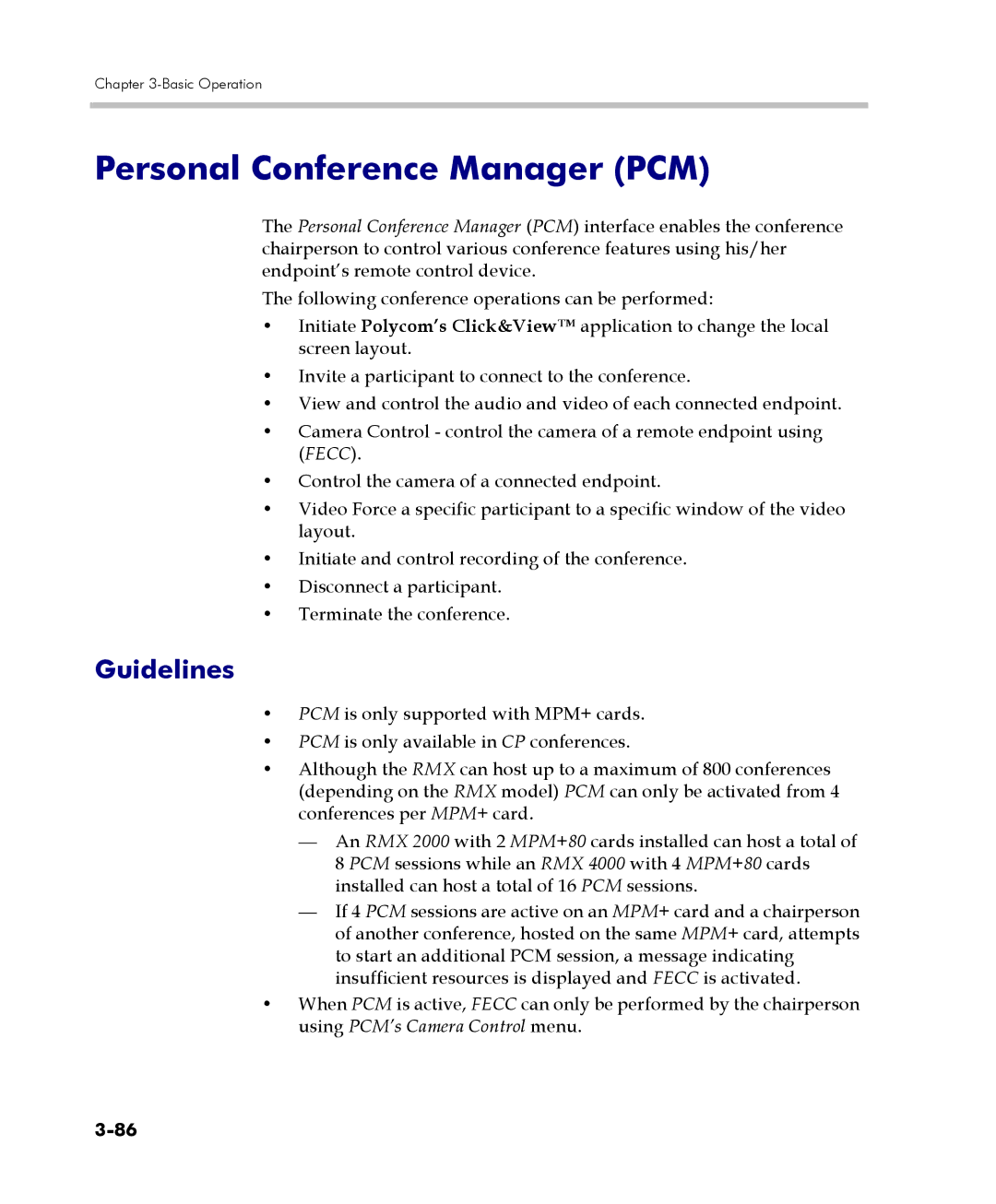 Polycom DOC2560C manual Personal Conference Manager PCM, Guidelines 