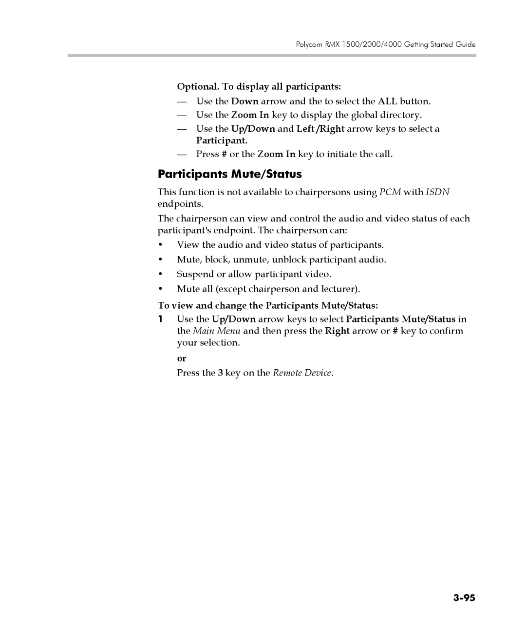 Polycom DOC2560C manual Participants Mute/Status, Optional. To display all participants 