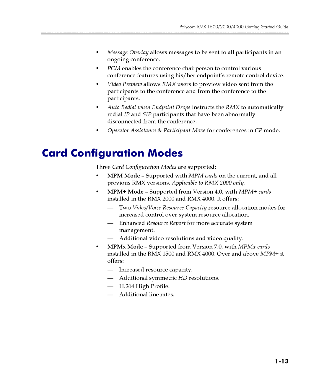 Polycom DOC2560C manual Three Card Configuration Modes are supported 