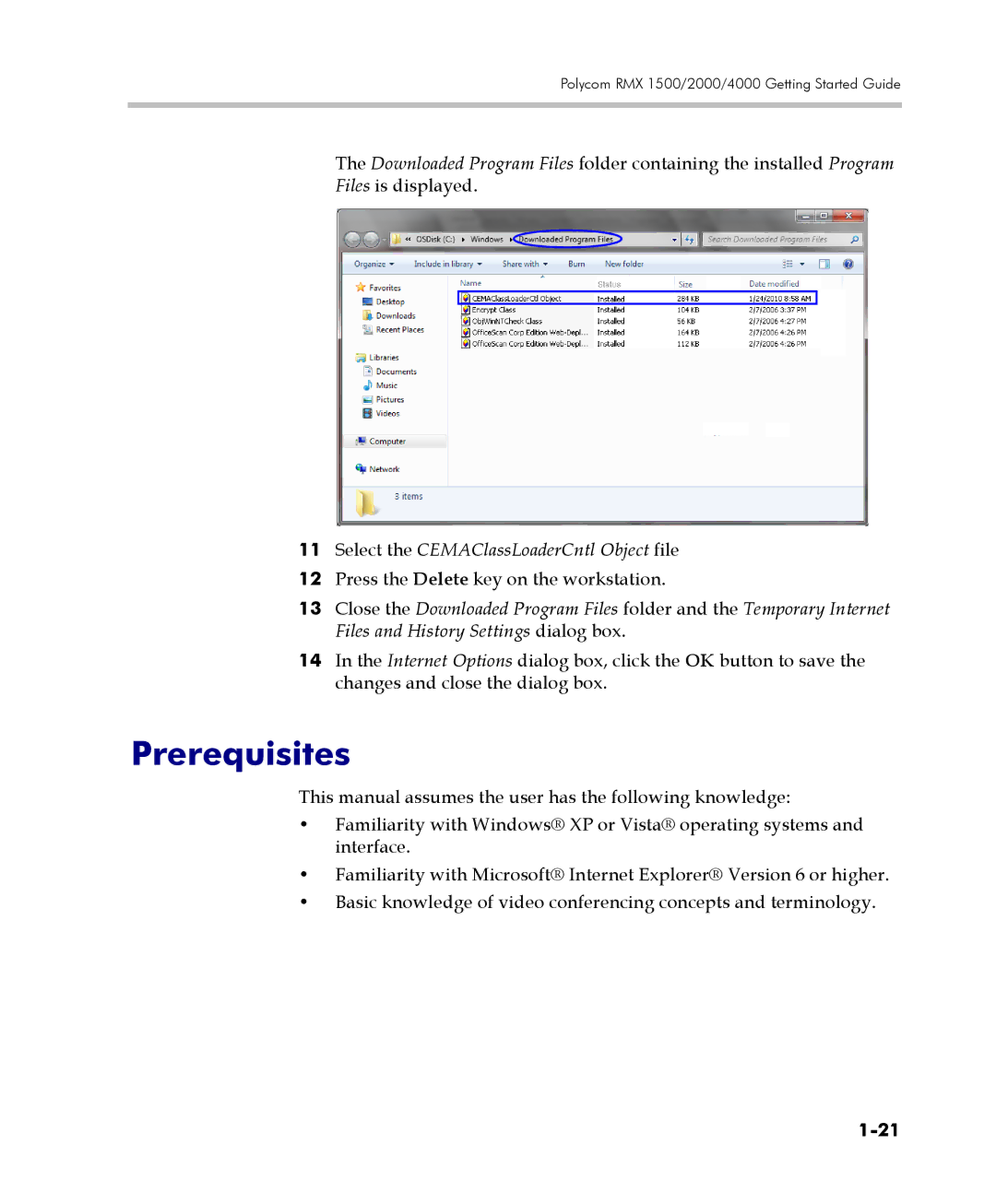 Polycom DOC2560C manual Prerequisites, Select the CEMAClassLoaderCntl Object file 