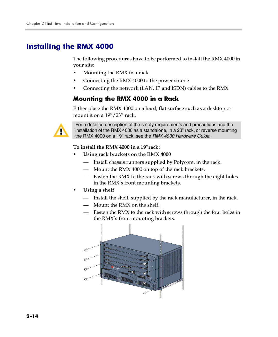 Polycom DOC2560C manual Mounting the RMX 4000 in a Rack 