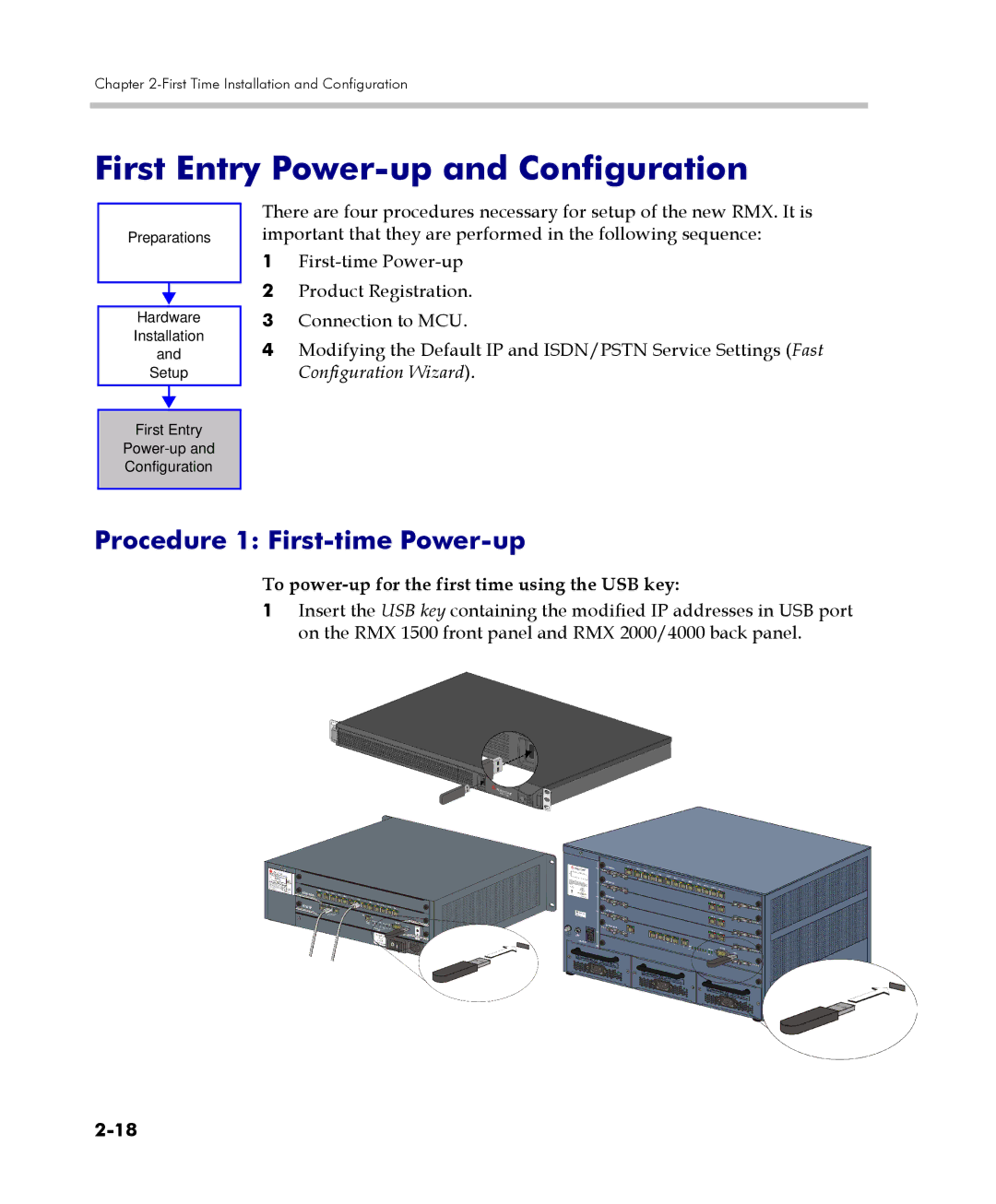 Polycom DOC2560C manual First Entry Power-up and Configuration, Procedure 1 First-time Power-up 