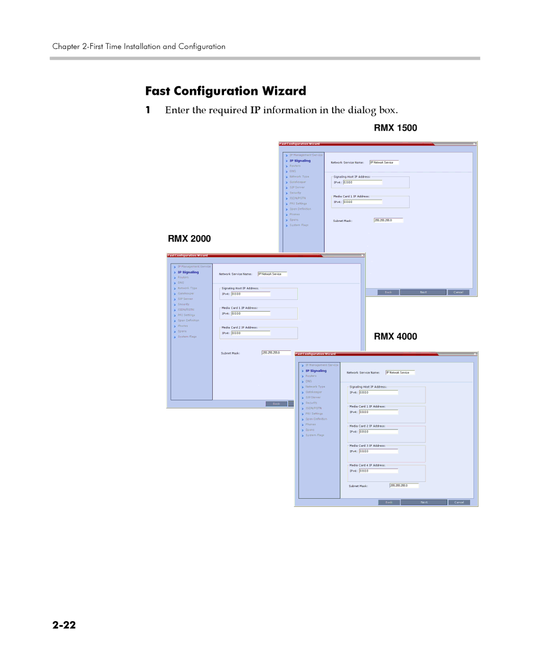 Polycom DOC2560C manual Fast Configuration Wizard, Enter the required IP information in the dialog box 