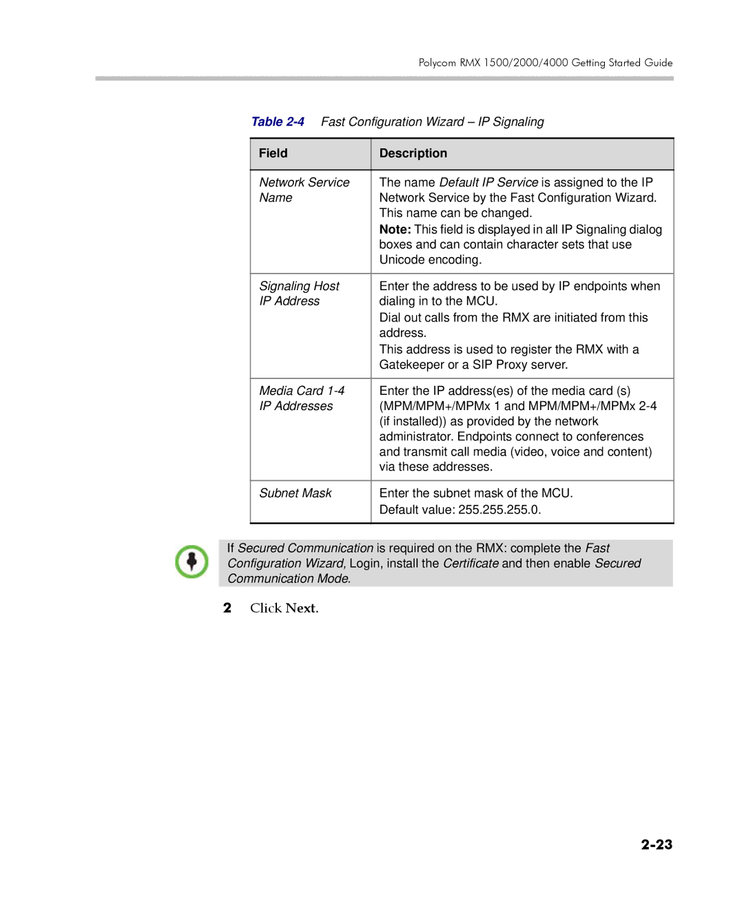 Polycom DOC2560C manual Field Description 