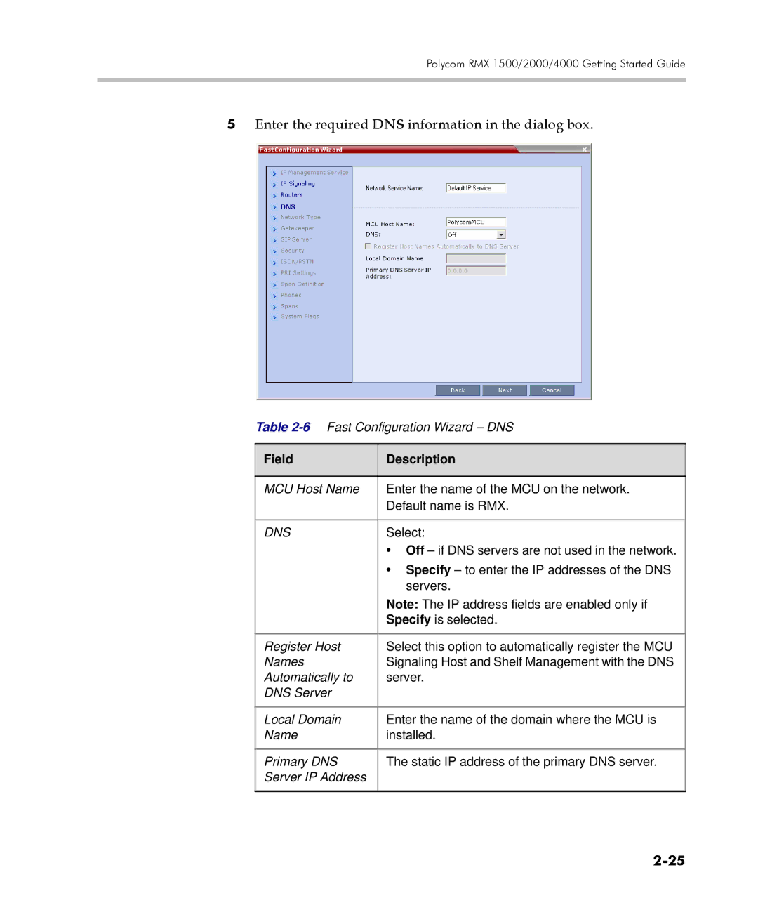 Polycom DOC2560C manual Enter the required DNS information in the dialog box 