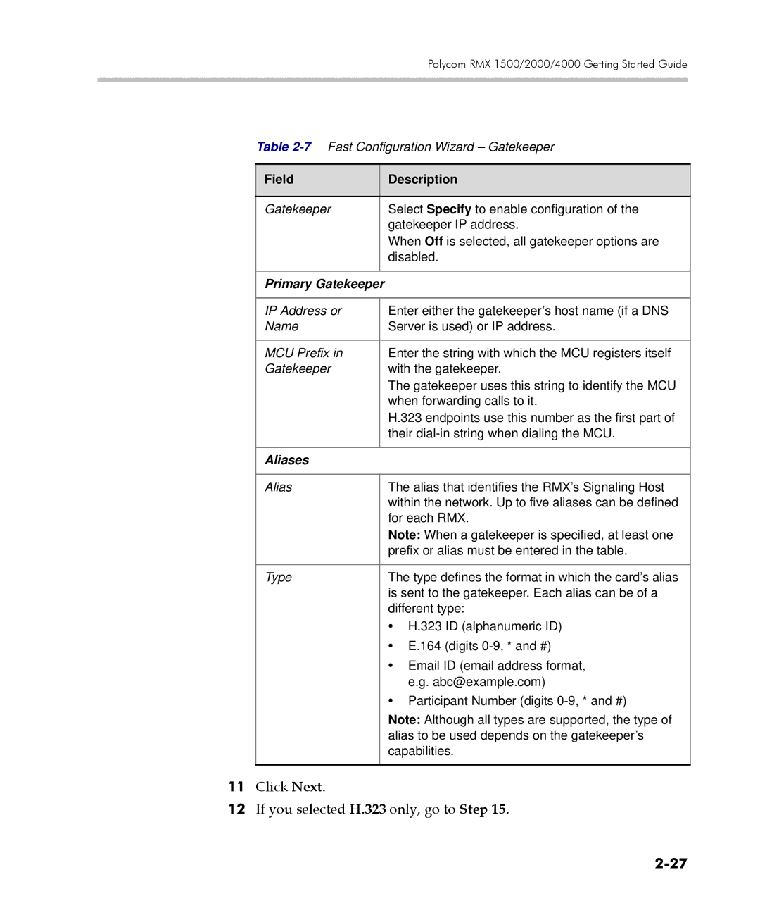 Polycom DOC2560C manual Primary Gatekeeper, Aliases 