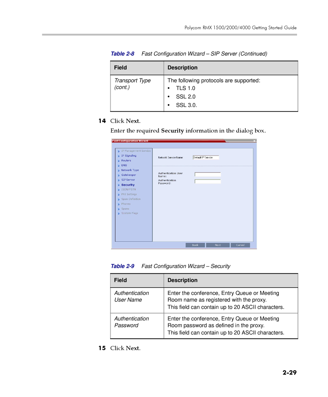 Polycom DOC2560C manual 9Fast Configuration Wizard Security 