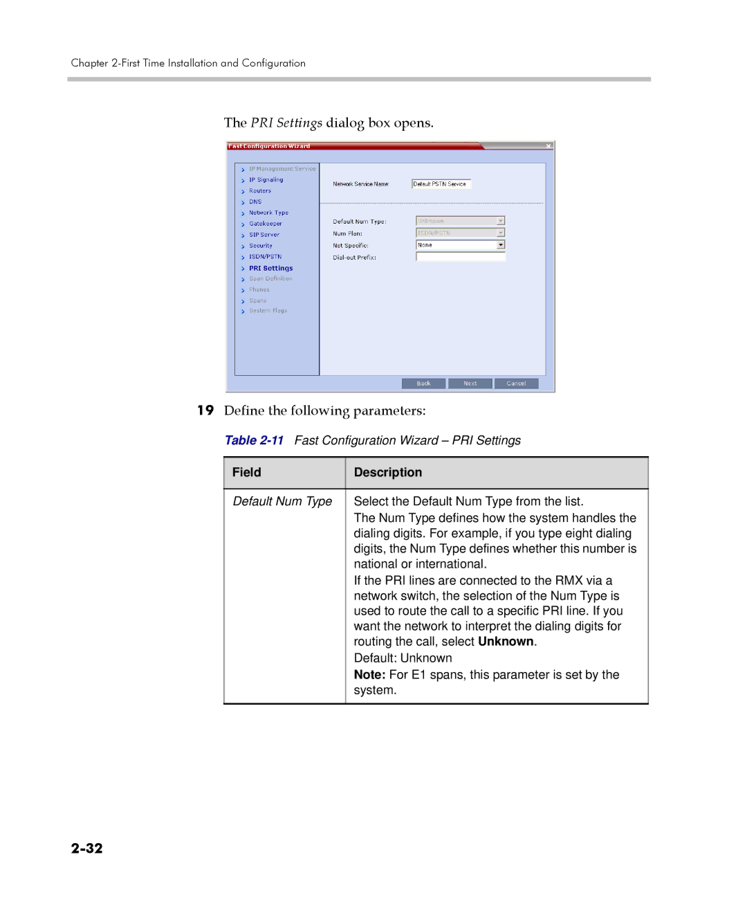 Polycom DOC2560C manual 11Fast Configuration Wizard PRI Settings 