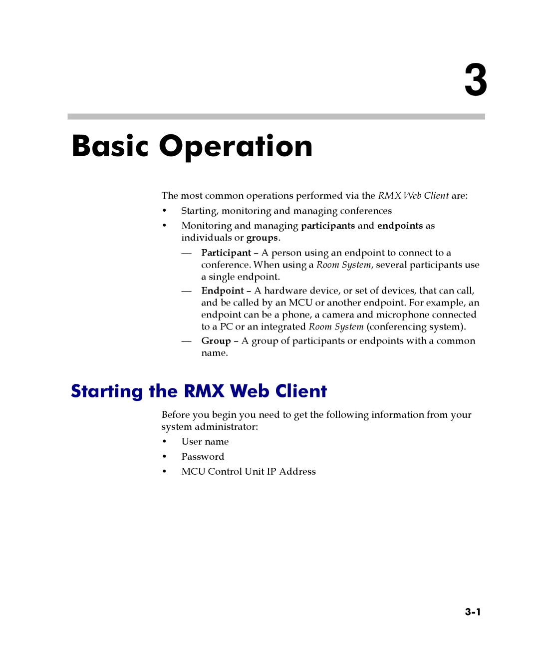 Polycom DOC2560C manual Basic Operation, Starting the RMX Web Client 