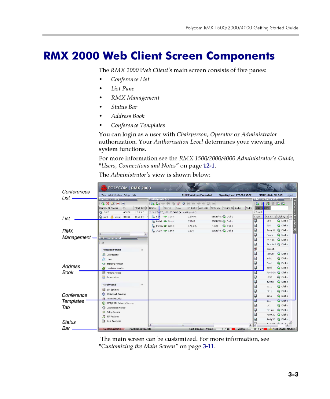 Polycom DOC2560C manual RMX 2000 Web Client Screen Components 