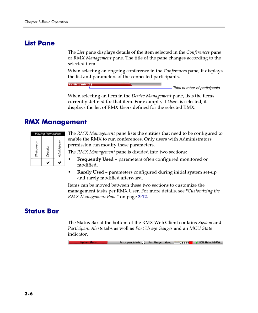 Polycom DOC2560C manual List Pane, RMX Management, Status Bar 
