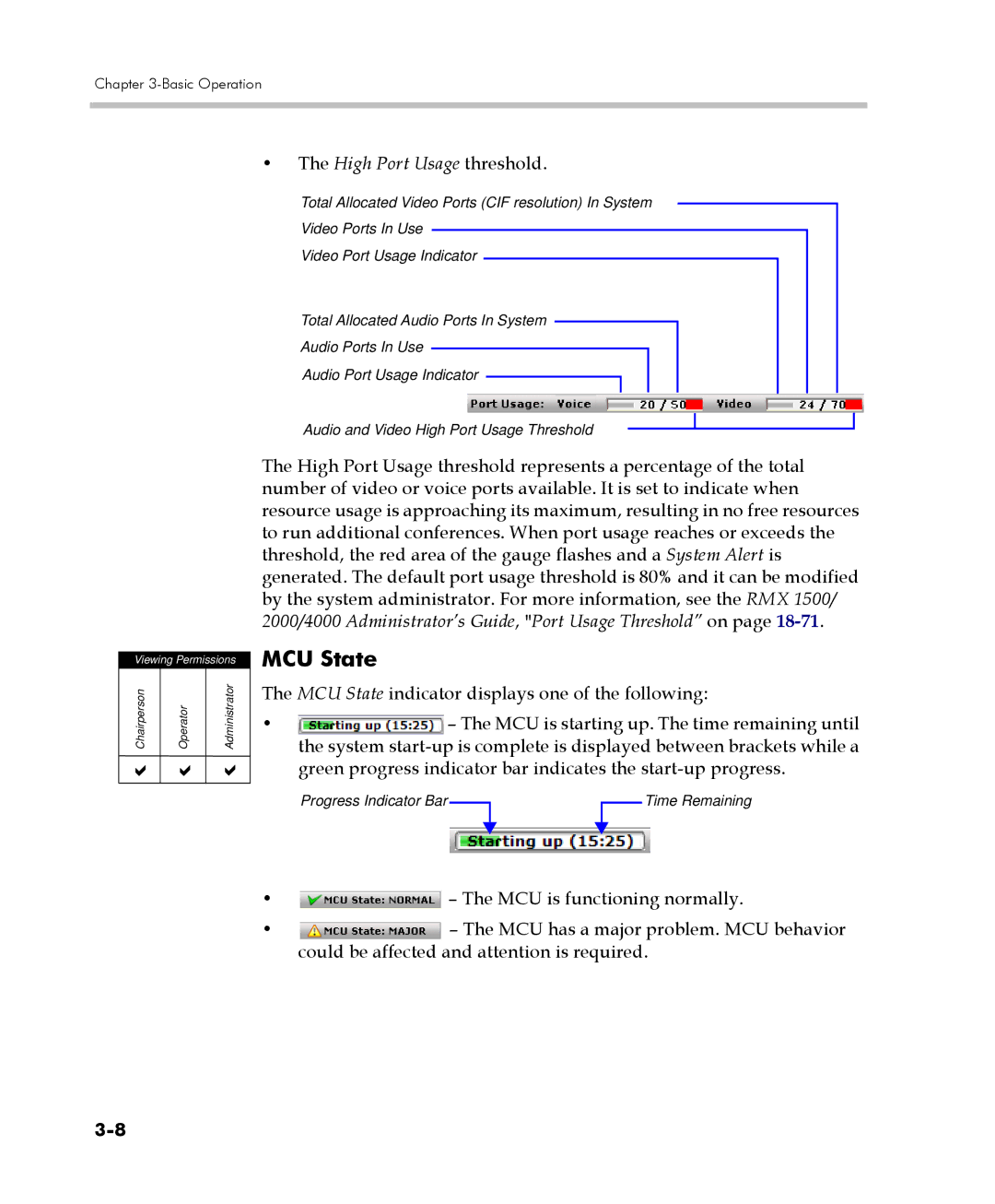 Polycom DOC2560C manual MCU State, High Port Usage threshold 