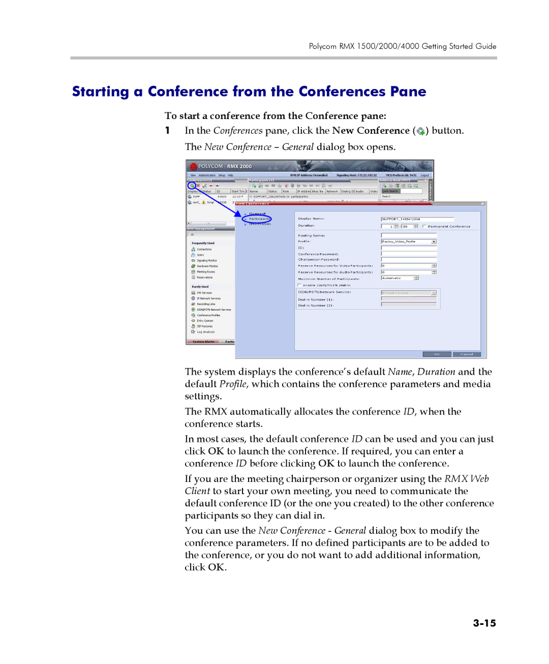 Polycom DOC2560C manual Starting a Conference from the Conferences Pane, To start a conference from the Conference pane 