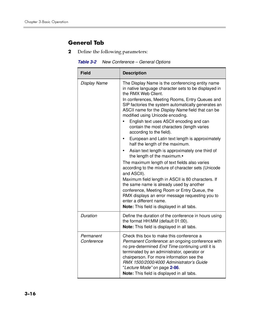 Polycom DOC2560C manual General Tab, Field Description 