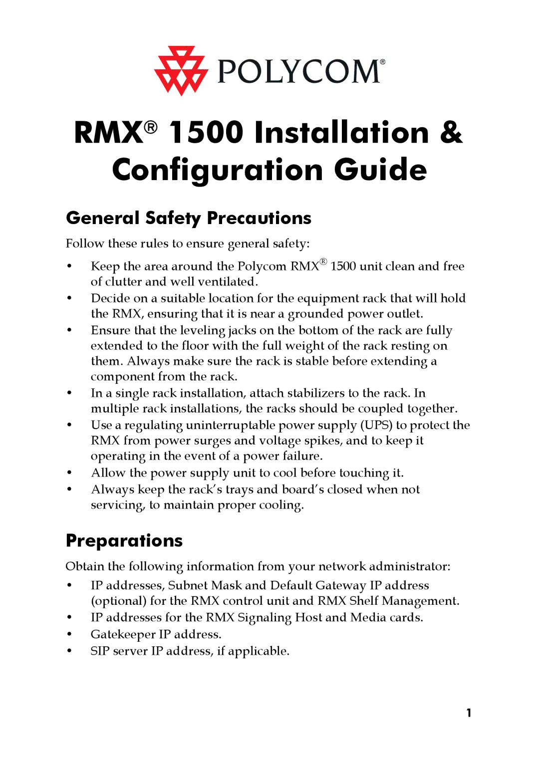 Polycom DOC2562A manual General Safety Precautions, Preparations 