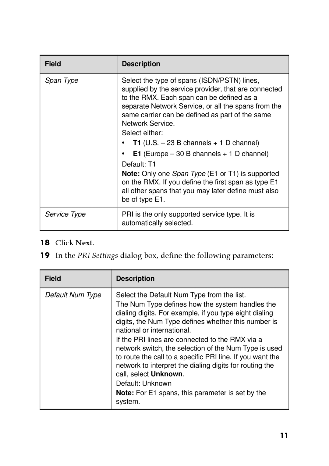 Polycom DOC2563A manual Field Description 