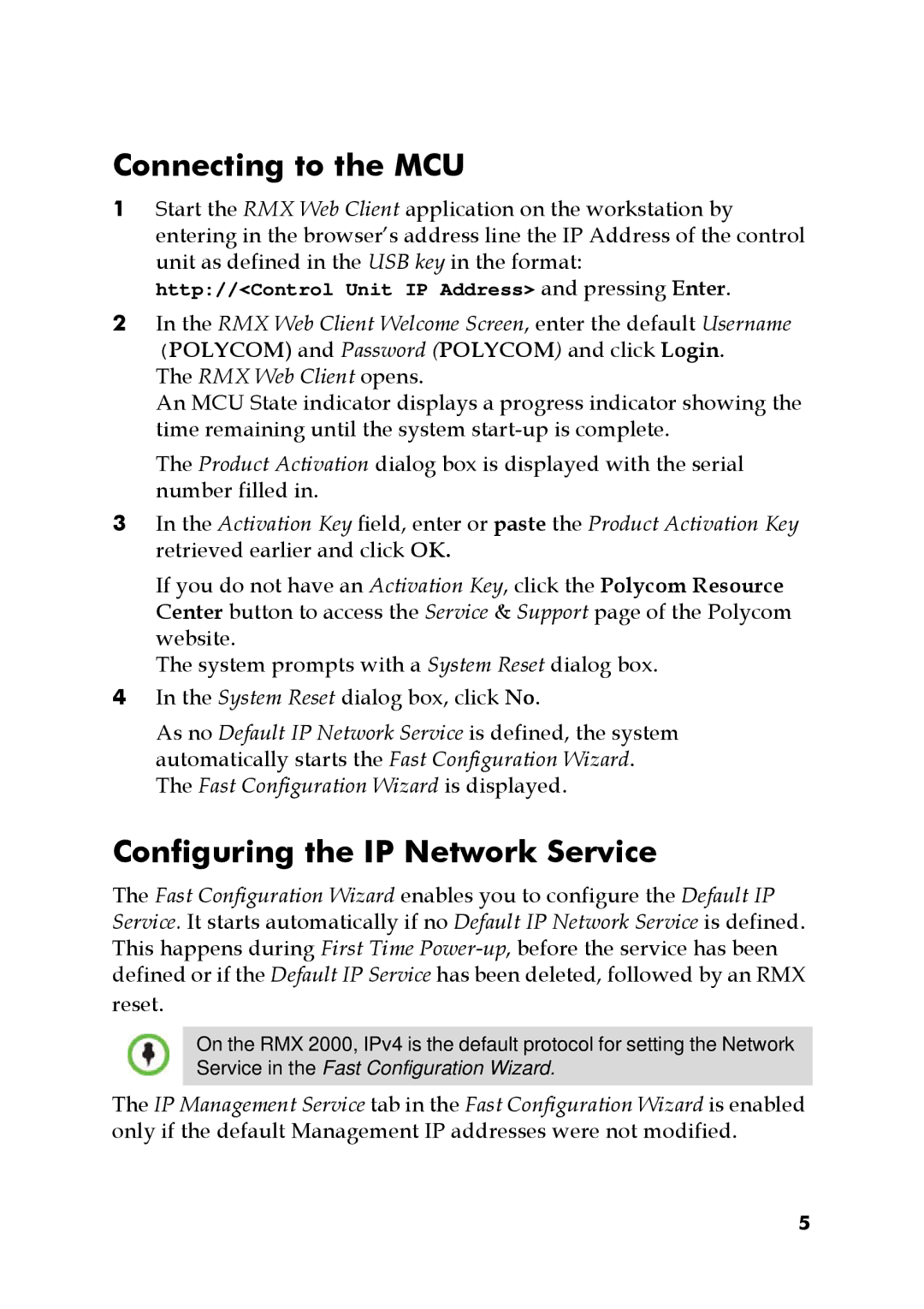 Polycom DOC2563A manual Connecting to the MCU, Configuring the IP Network Service 