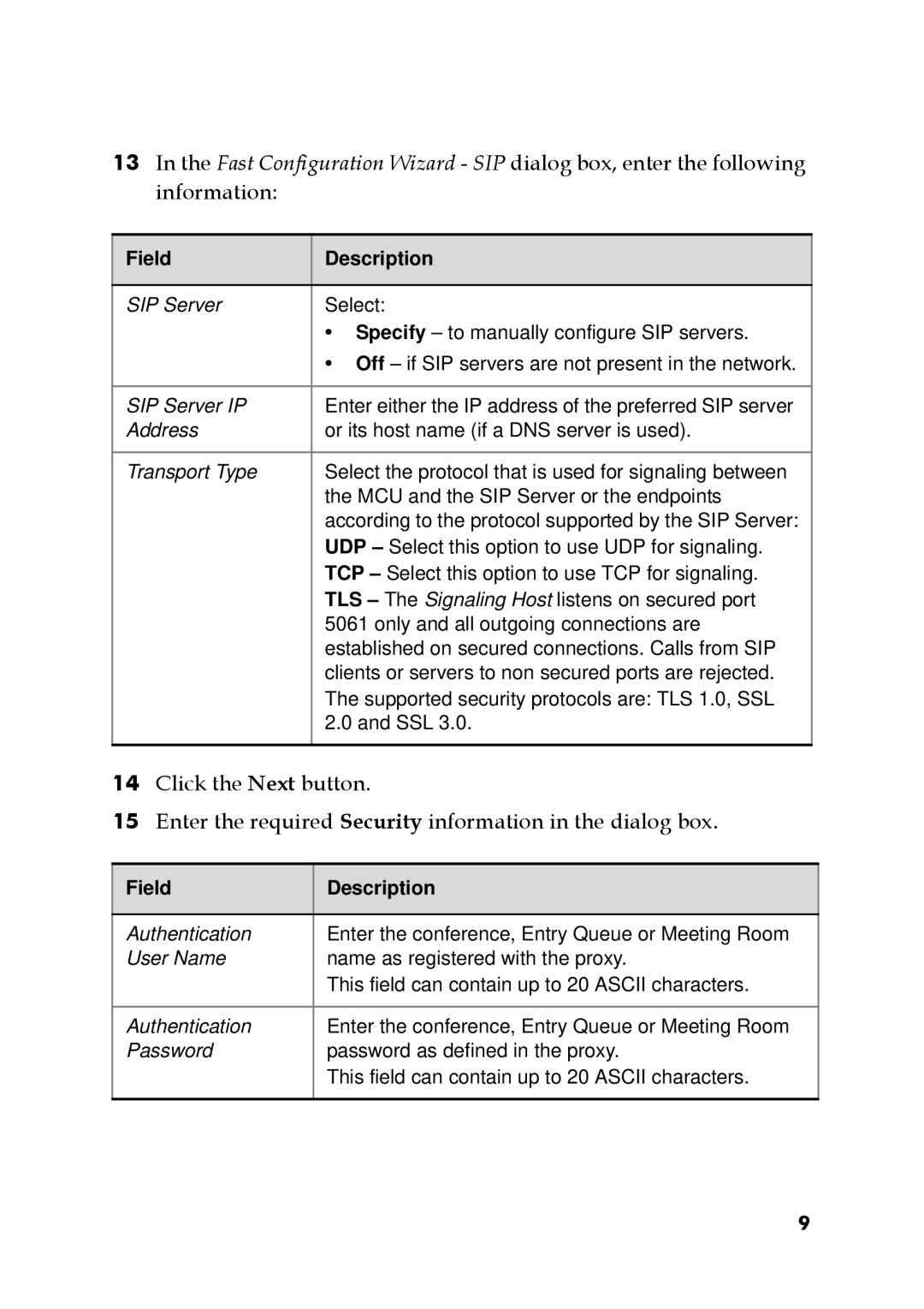 Polycom DOC2563A manual Field Description 