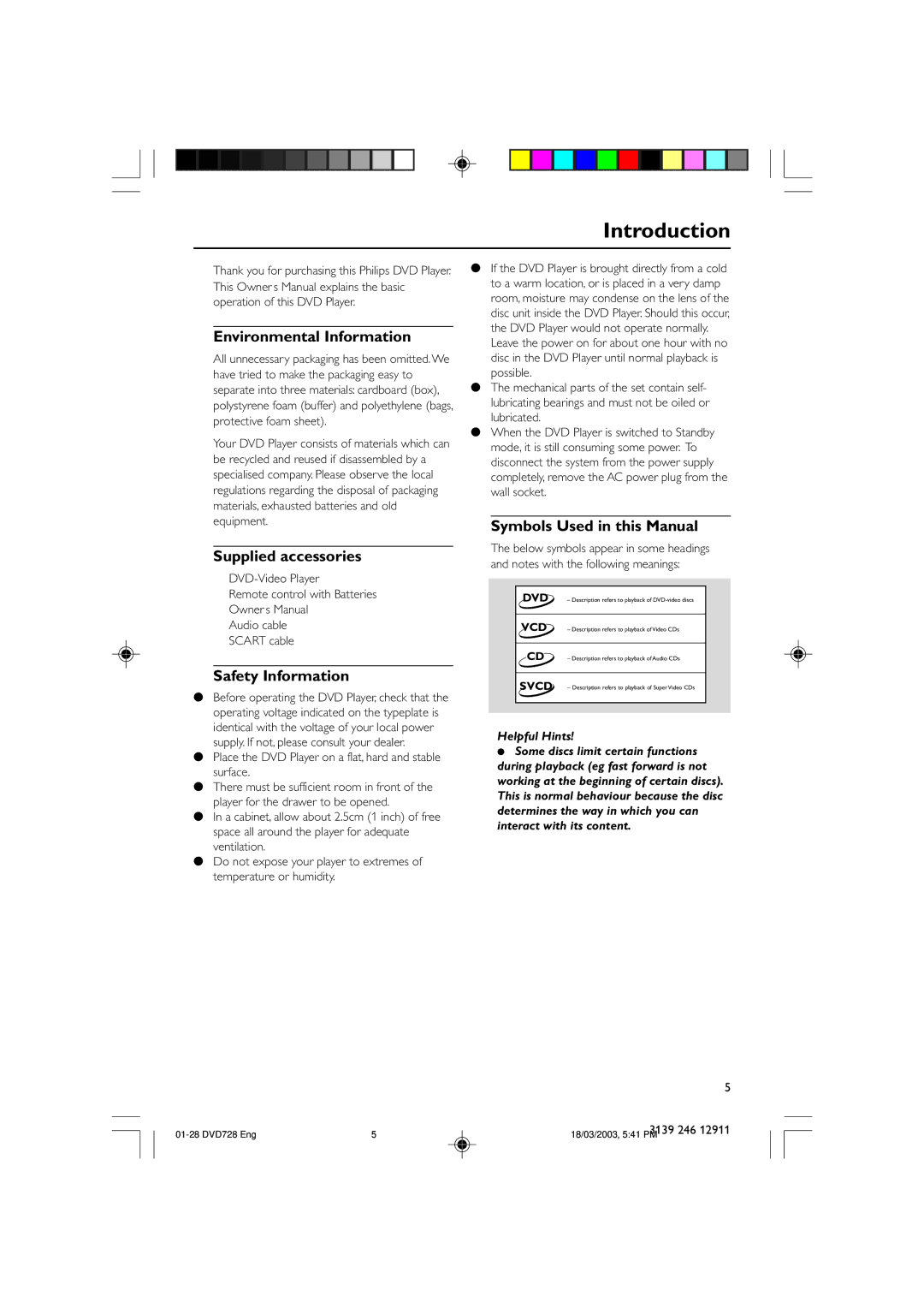 Polycom DVD 729 owner manual Introduction, Environmental Information, Supplied accessories, Safety Information 